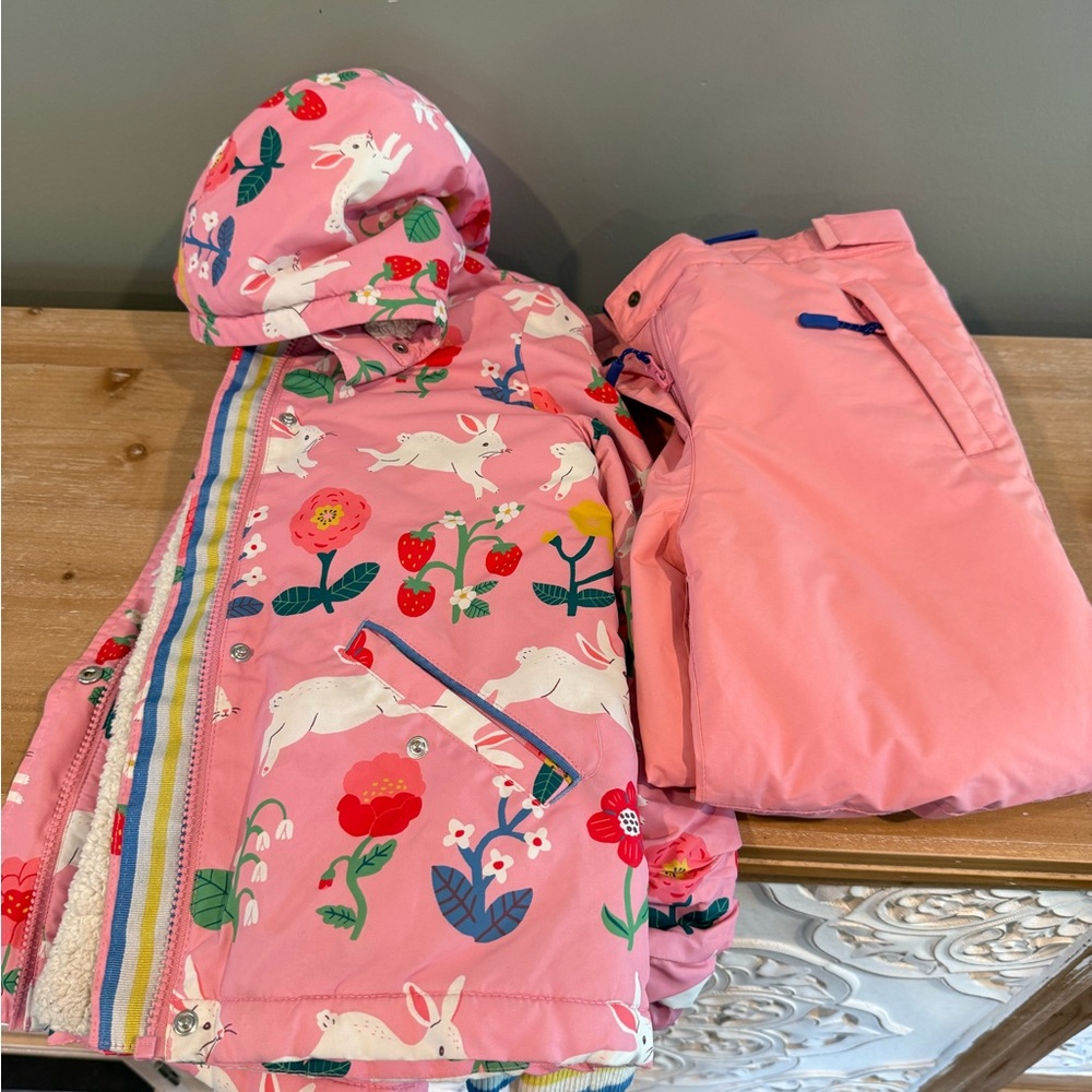 Mini Biden Pink Floral and Bunny Print Snowsuit Set
